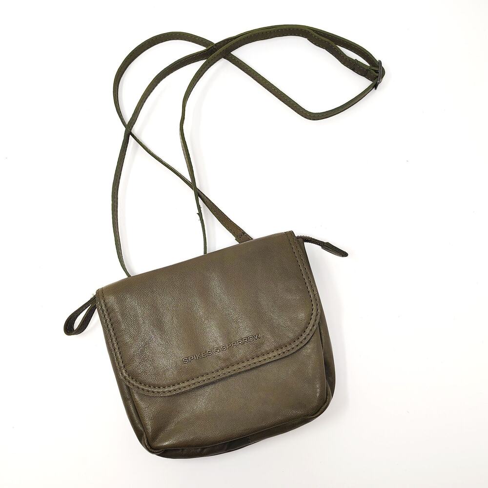 Spikes & Sparrow Crossbody Green Leather Purse Bag Minimalist Chic Boho